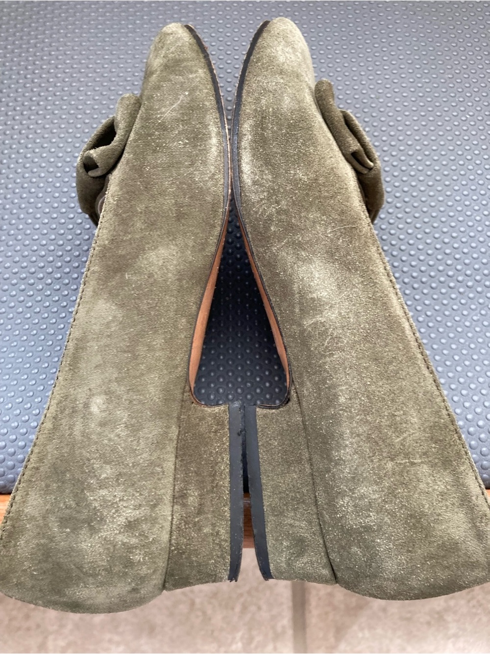 Vintage Laura Ashley dark mossy green bow shoes kitten heels size 37